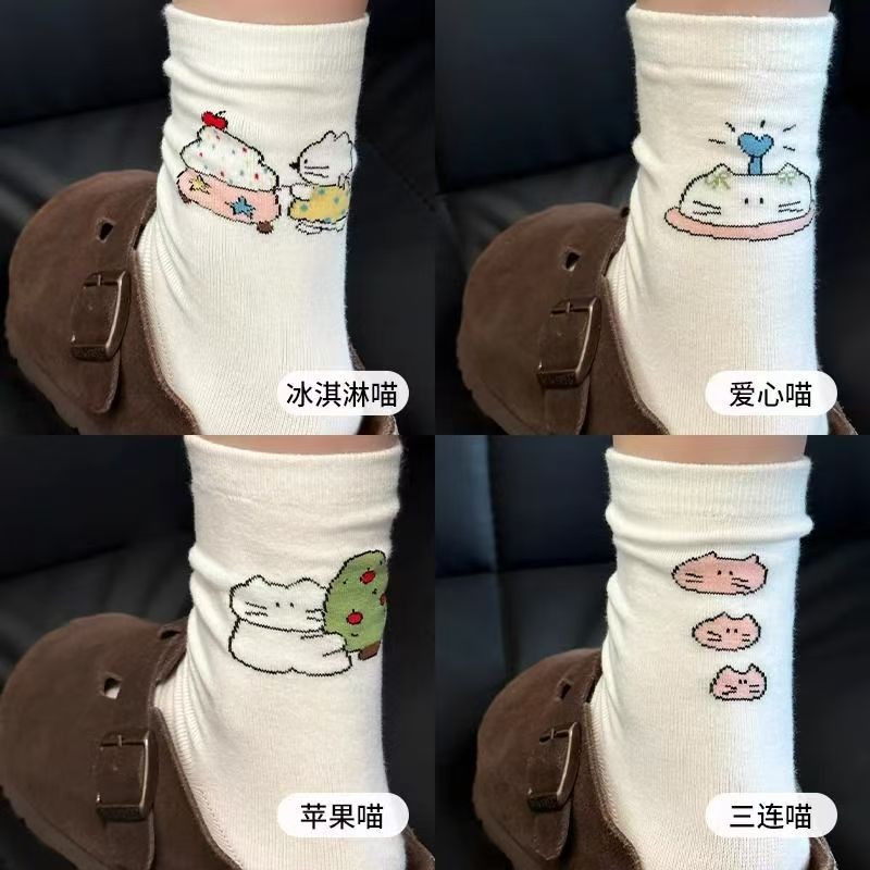 White Socks Women's Summer Thin Mid-Calf Socks Cute Socks 2025 New Popular Spring & Fall Stockings for Women