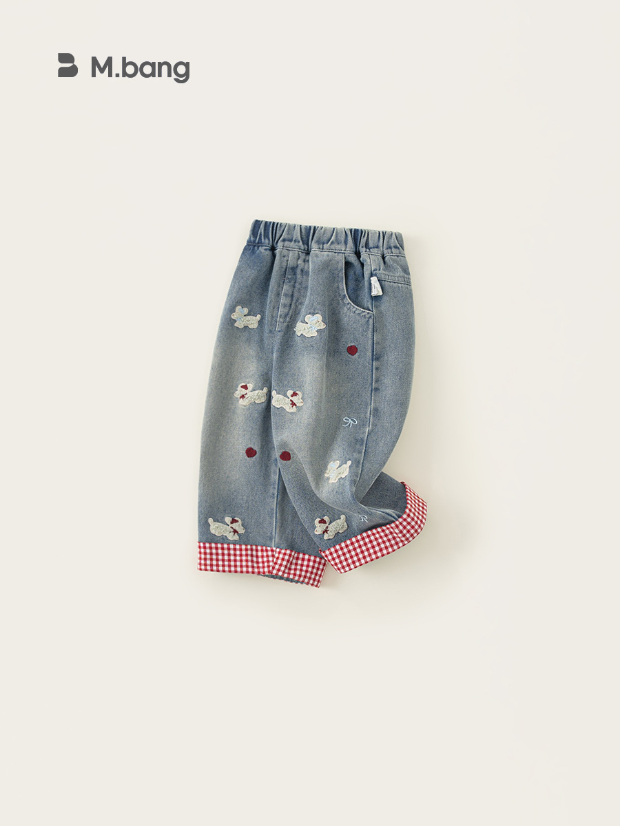 Youbao ropa para niños pantalones para niñas primavera nuevos pantalones de patchwork lindo parche bordado pantalones vaqueros casuales para niños pantalones image 4