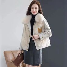 90白鸭绒2024冬新款韩版皮草一体大码皮衣外套大毛领羽绒服女