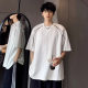 Summer High Street Heavy Shoulder Short-sleeved T-shirt Men's Niche Contrast Color Line Design Sense Cyber Celebrator Handsome Small Collar T-shirt