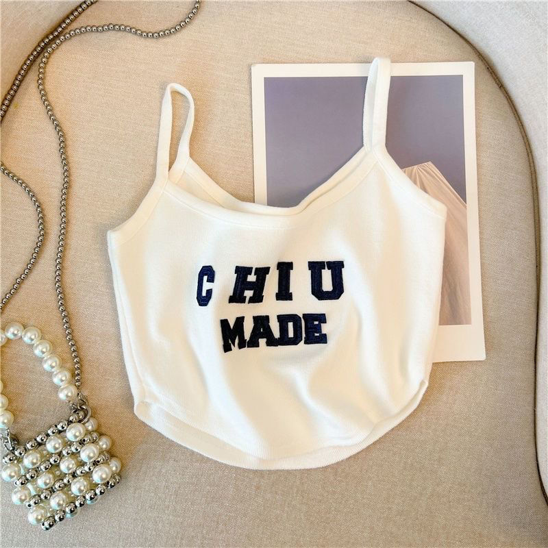 Girls' Summer New Camisole With Letter Print, Short Sleeveless Outerwear Top, Trendy 0188A052_ecoleips.com