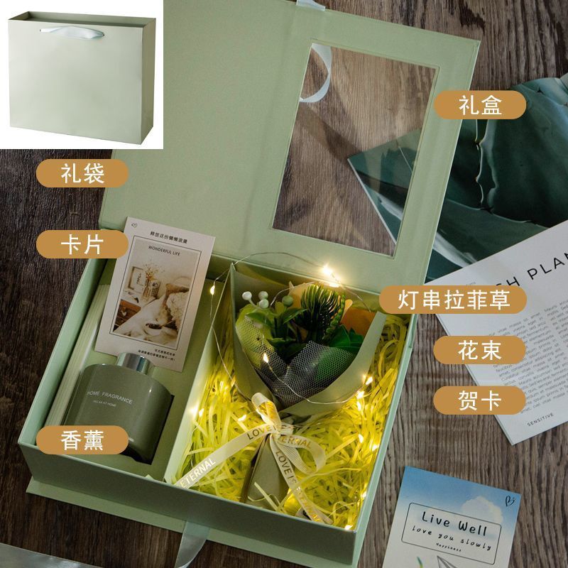 Aromatherapy gift box + Gardenia + light string raffia + greeting card