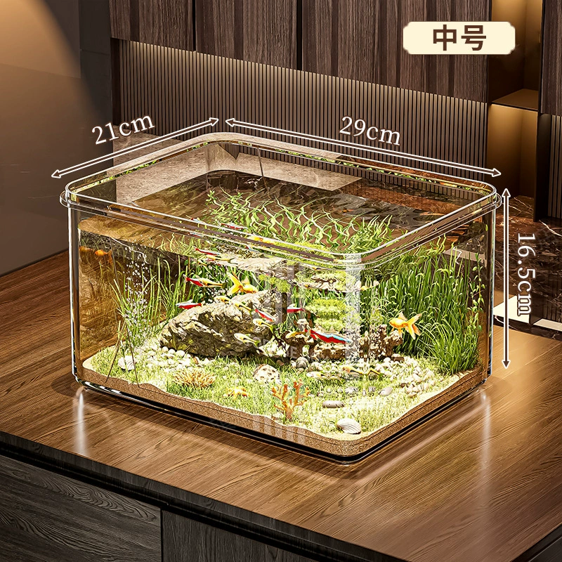 Transparent small square acrylic aquarium for office