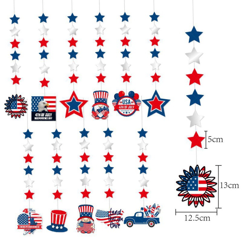 Fabricante directo para el día de la independencia de los Estados Unidos colgante de decoración de la estrella de la bandera de los Estados Unidos colgante de línea