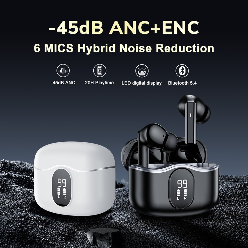 Gades M18 External Display Bluetooth Headset with Noise Reduction Hybrid Anc+Enc Semi-In-Ear Six-Microphone Earbuds Gades M18 External Display Bluetooth Headset with Noise Reduction Hybrid Anc+Enc Semi-In-Ear Six-Microphone Earbuds