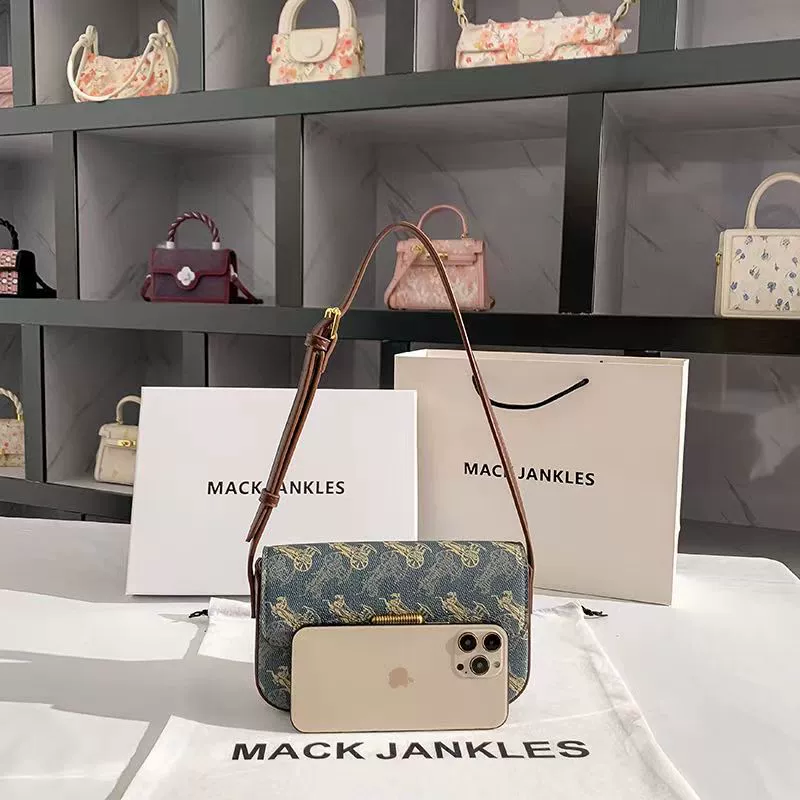 Сумка через плечо (MACK JANKLES) маленькая каретная синяя, подмышечная, элегантный дизайн