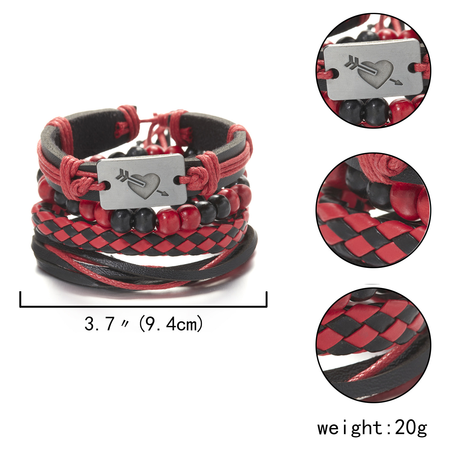 26g Weight Bracelets Classification 1 Set Quantity Daily Occasion Pu Leather Material Heart Shape Pattern Men'S Gender Knitting Design Fashion Style Fashion Heart Shape Pu Leather Knitting Men's Bracelets 1 Set 无