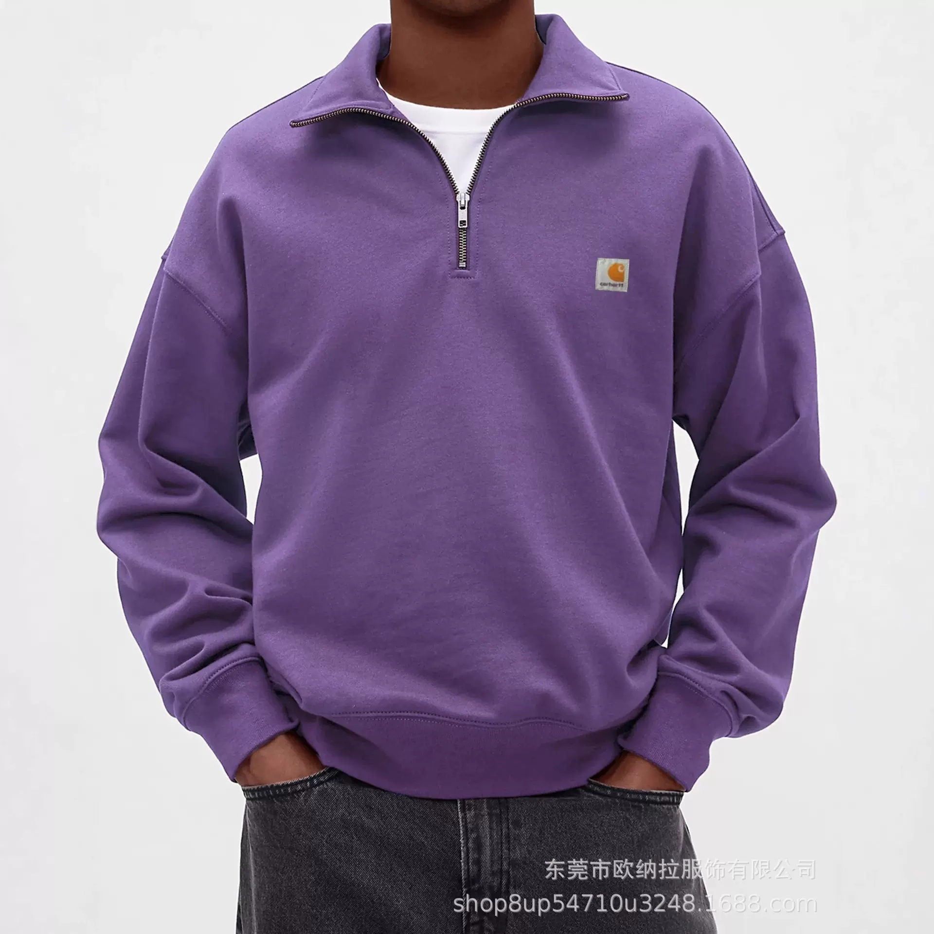 2025跨境秋冬季新款男式时尚休闲卫衣翻领纯色拉链运动长袖上衣男