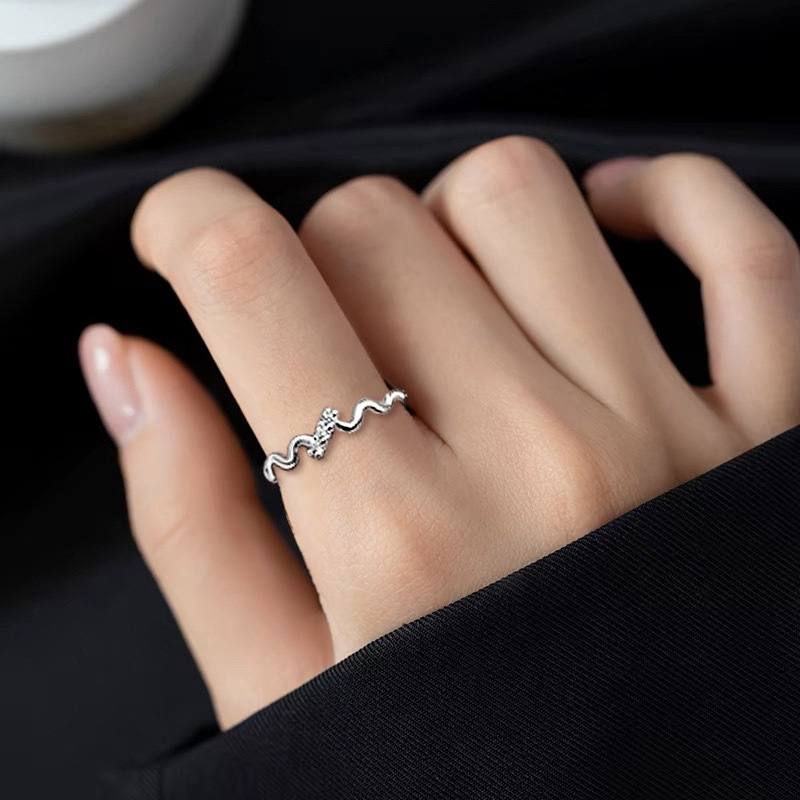 Diamond-studded Wave Ring Open Ended Adjustable Designer Ring_voghion.com