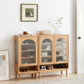 北欧实木鞋柜 家用小户型玻璃收纳置物柜门厅简约原木储物鞋柜