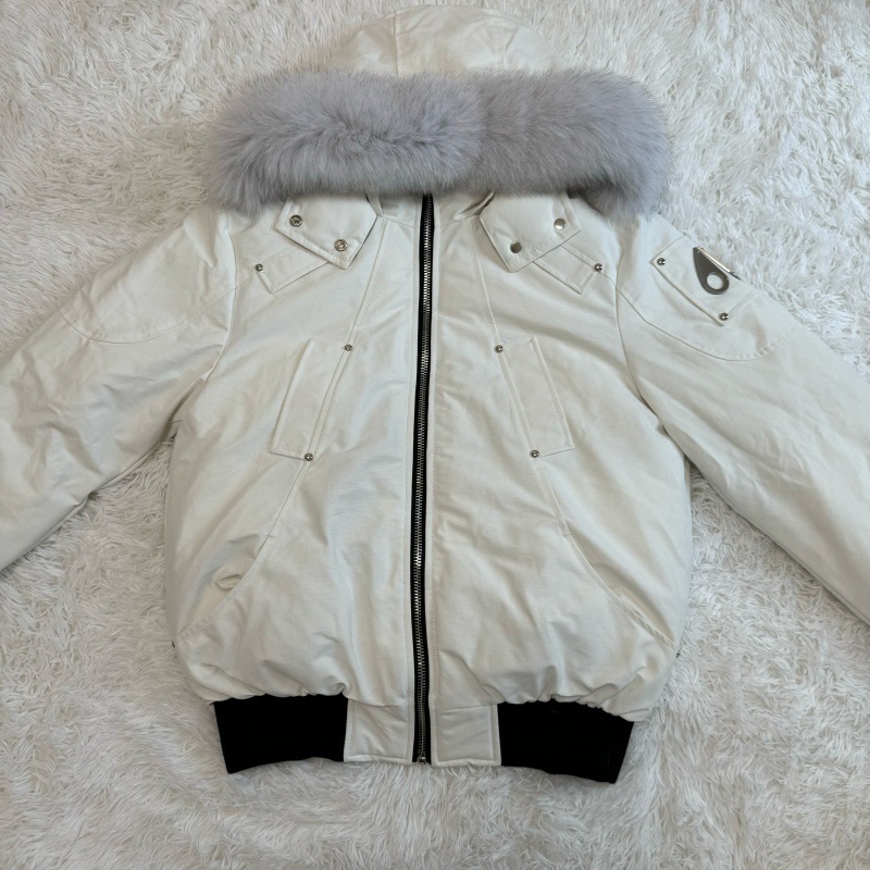 Men Fox Fur Hooded Down Bomber Jacket Palm Moose|undefined