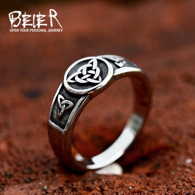beier European and American retro Viking Celtic knot simple fashion men's ring wholesale foreign trade titanium steel hand jewelry