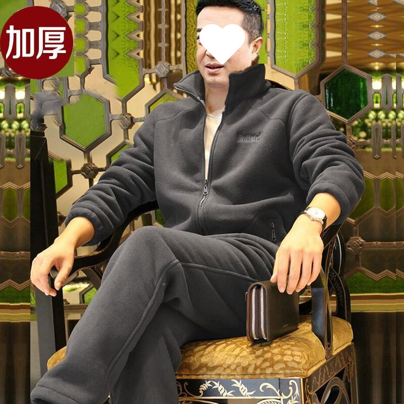 남자 스포츠웨어 세트 겨울 두꺼운 기모 양털 바지 캐주얼 아빠 겨울 세트