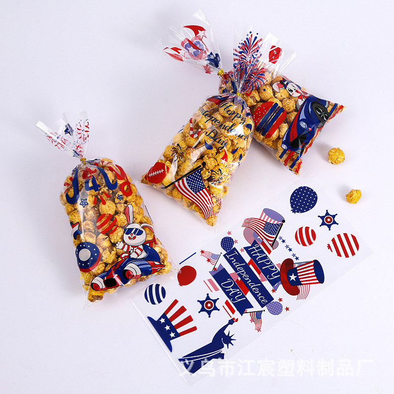 亚马逊新款美国独立日糖果袋国旗庆典派对礼品袋透明opp糖果袋