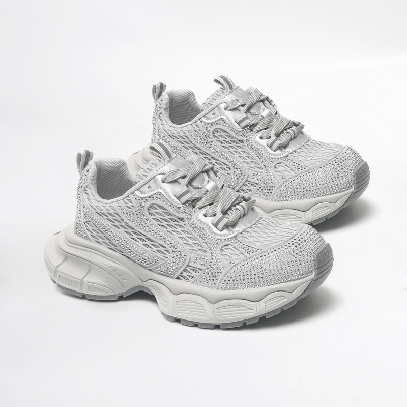 2025 Summer Popular Yellow Rhinestone Dad Shoes for Women, Versatile Casual Thick-Soled Sports Shoes, Soft-Soled Lightweight Running Shoes