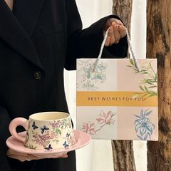 高颜値デザイン感紫薇花コーヒーカップ皿セット女性陶磁器コーヒーカッププレゼントケース高級感お土産