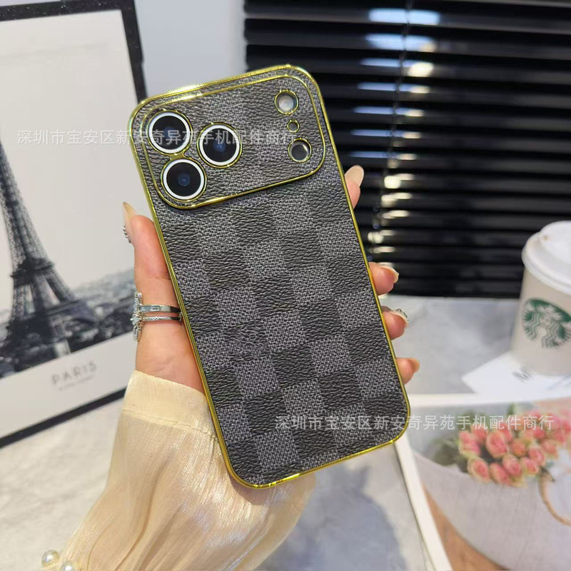 跨境爆款电镀贴皮保护套适用iPhone17Promax高级感防摔苹果手机壳|undefined
