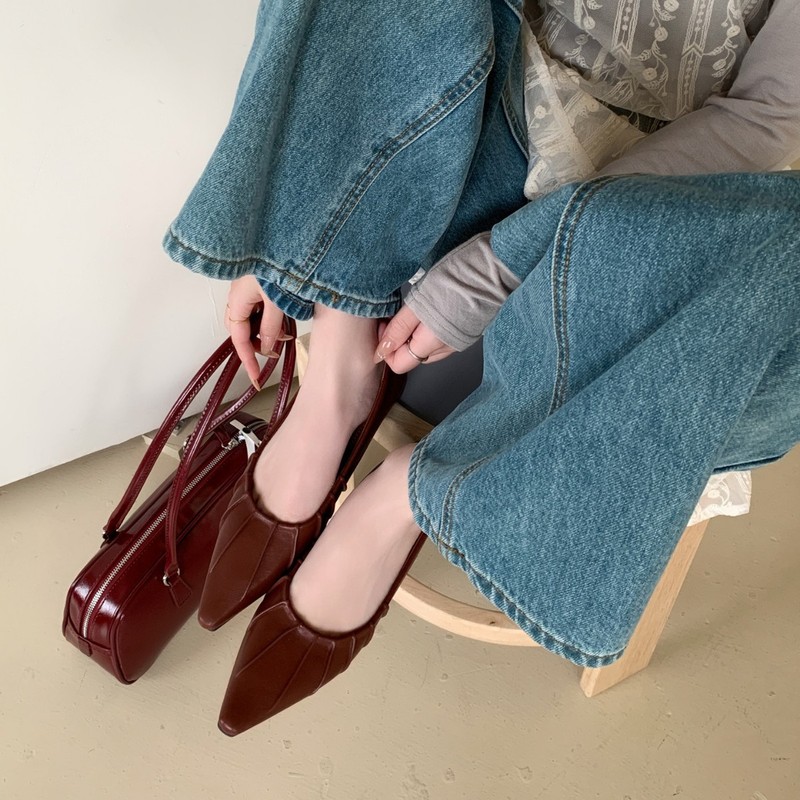 法式尖头内增高单鞋女鞋子2025春夏新款褶皱浅口原创晚晚鞋通勤鞋|undefined