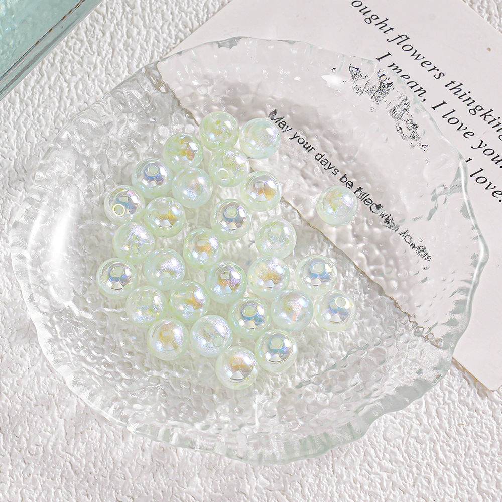 【20-30 piezas】Cuentas redondas luminosas, materiales para accesorios de bricolaje, brillantina fina galvanizada, imitación de perla, pulsera, cadena para teléfono