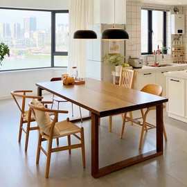 北欧实木餐桌家用白蜡木原木饭桌客厅书桌长方形大板桌简约现代