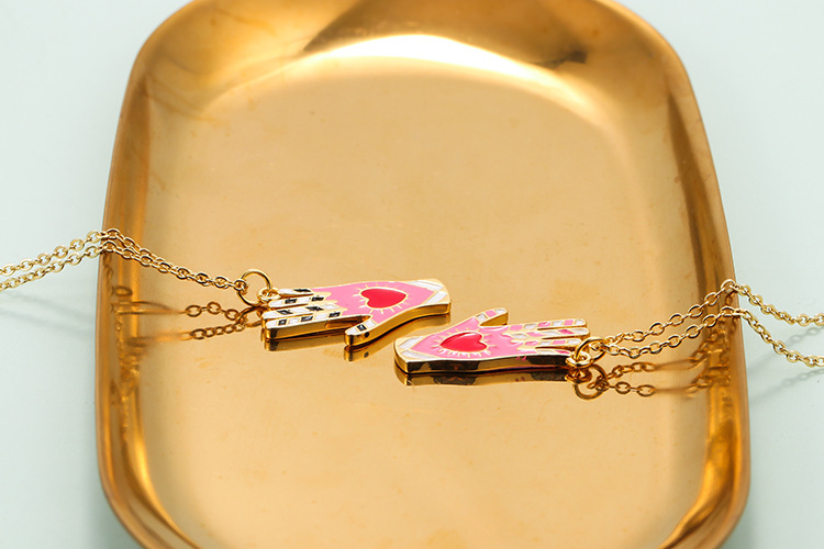 Wedding, Travel Occasion Wholesale Jewelry Palm Color Oil Drop Heart Pattern Pendant Copper Necklace