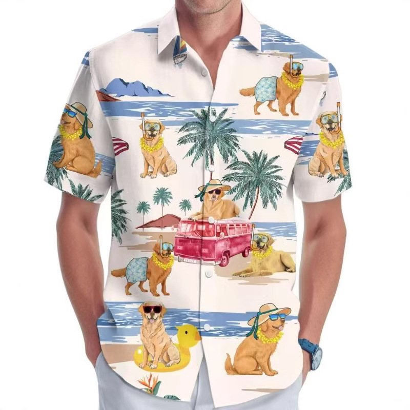 Amazon Explosions Hawaii Men's Short-sleeved Vacation Shirt Europe and the United States Cross-border Loose Casual Tropical Beach Shirt