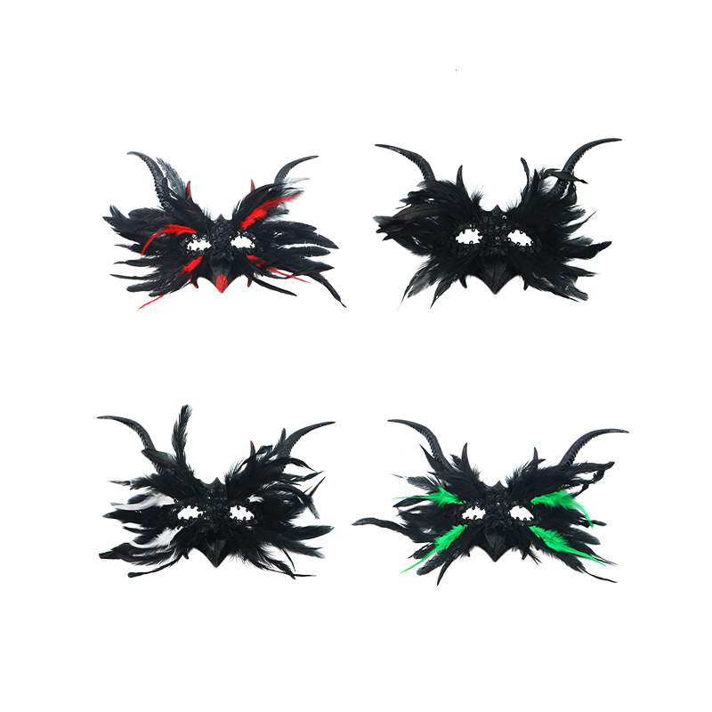 Máscara de media cara con lentejuelas y plumas de pavo para Halloween, estilo gótico, de alta gama, estilo Instagram, popular entre influencers.