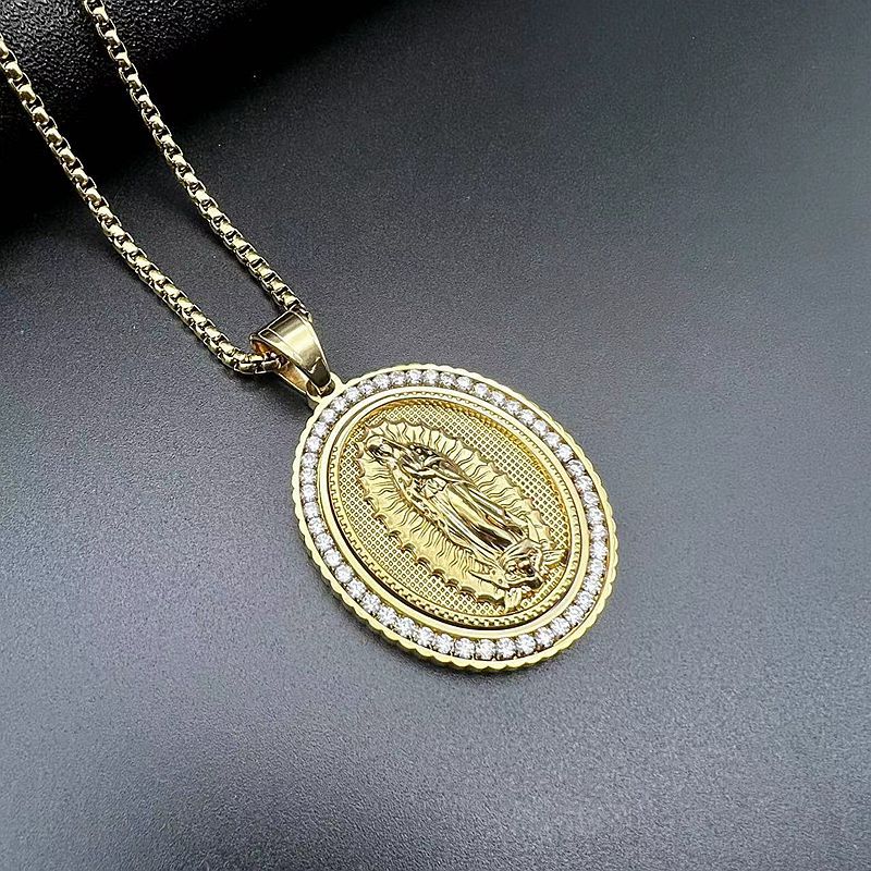 Stainless Steel Material Gold Plated Plating Geometric Pattern Hip-hop Geometric Stainless Steel Polishing Plating Inlay Zircon Gold Plated Unisex Pendant Necklace