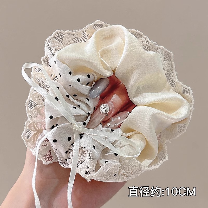 Anillo de pelo de intestino grueso súper grande coreano para mujer 2025 nuevo estilo de alta gama cordón de pelo de encaje plisado temperamento dulce cuerda de cabeza de flor