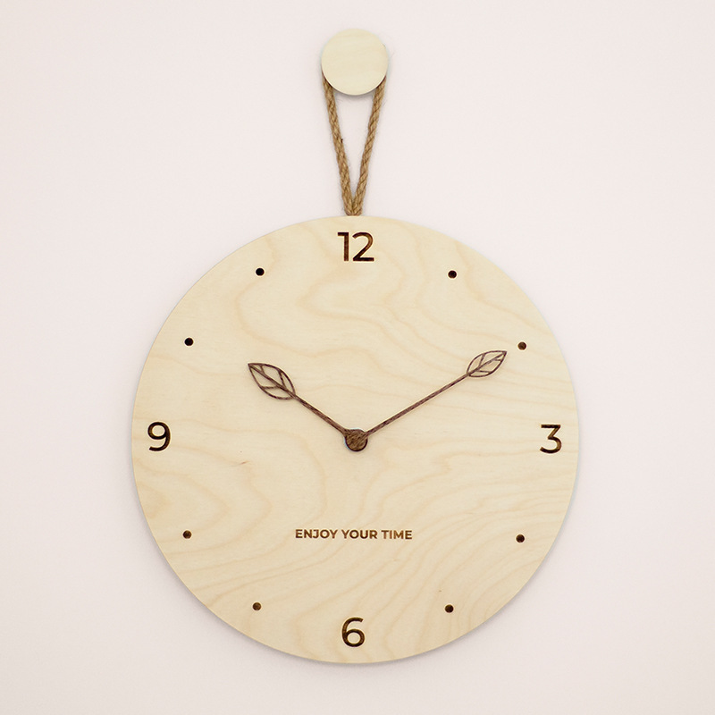 ♔ Nordic Minimalist Wooden Hemp Rope Wall Clock for Living Room, Silent Clock, Stylish Japanese Modern Creative Design