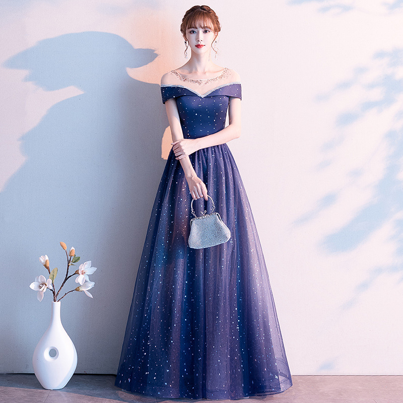 2026 New Choir Performance Dress Long Skirt Elegant Host Banquet Evening Dress Starry Fairy Long Style for Women