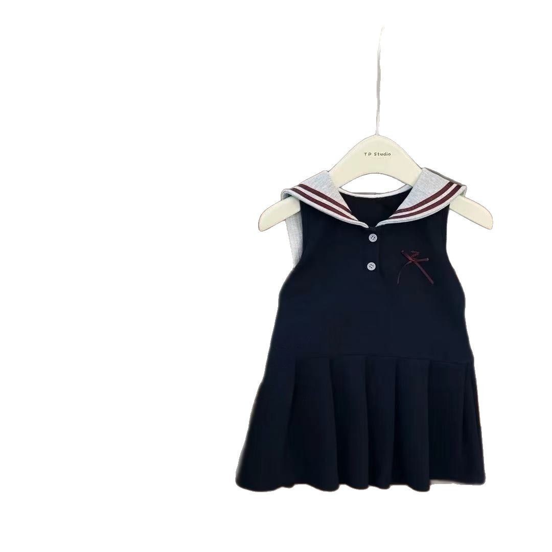 Vestido de Verano para Niñas, Estilo Academia, Modelo 25, Nuevo y Moderno, Vestido Azul sin Mangas para Niñas Pequeñas