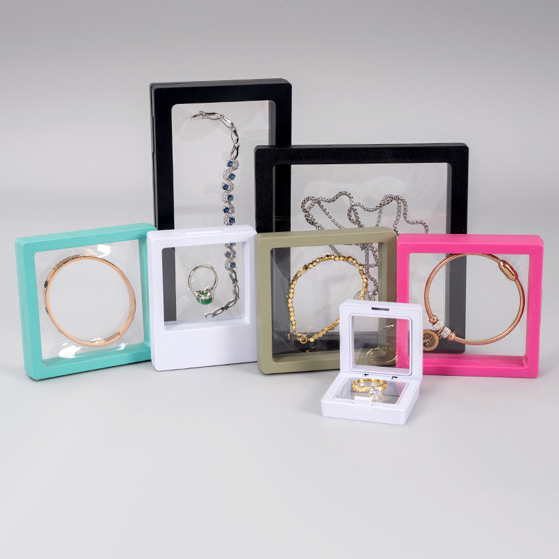 Brazalete collar caja de embalaje flotante insignia al por mayor productos pequeños PE caja de película transparente a prueba de polvo caja de regalo joyas