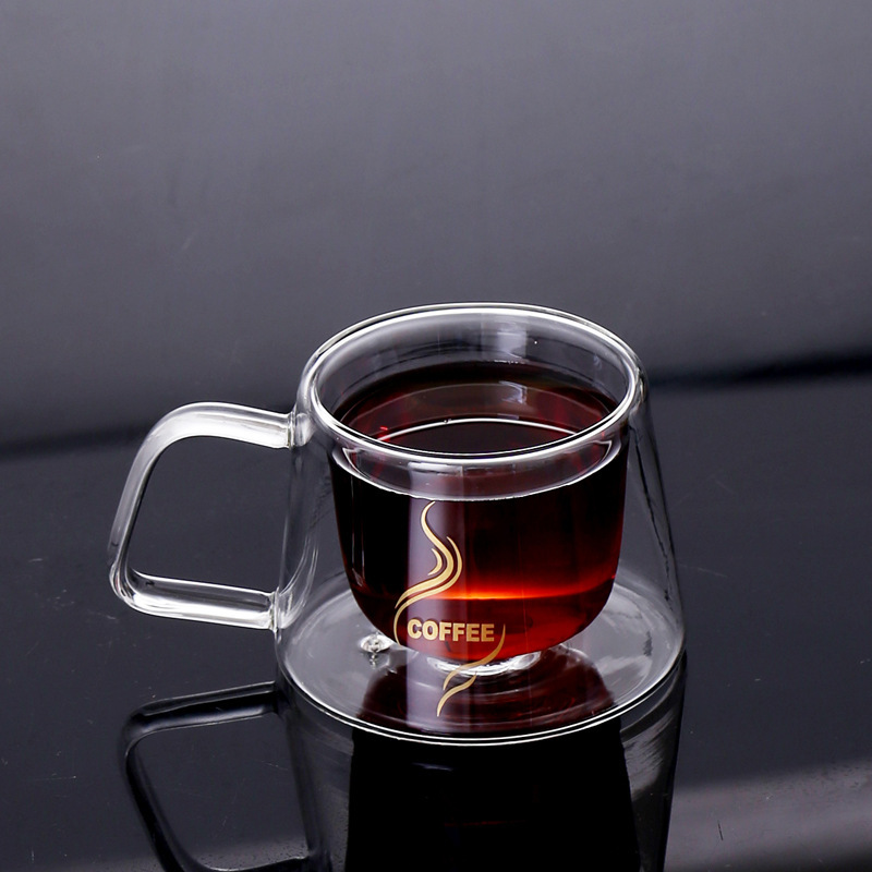 Taza de vidrio de doble capa resistente al calor de alta borosilicona, mango de cinta de vidrio de alta borosilicona, taza de café transparente, taza de té de doble capa