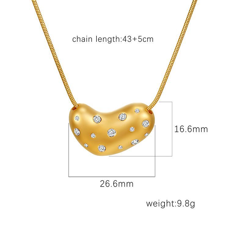 Collier transfrontalier de style INS en Europe et aux États-Unis, personnalité féminine, tempérament simple, acier au titane, diamant de couleur pêche et cœur p_voghion.com