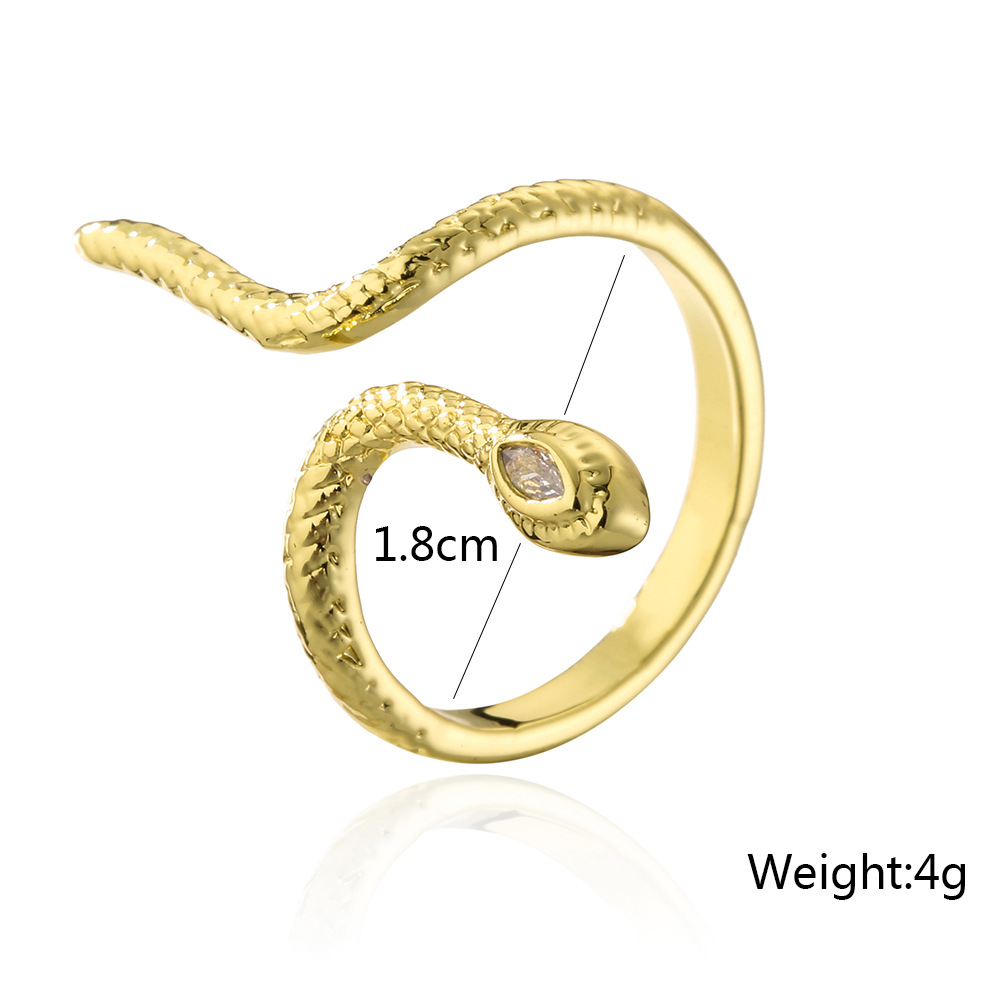 Fashion Copper 18K Gold Zircon Snake Shaped Geometric Open Ring