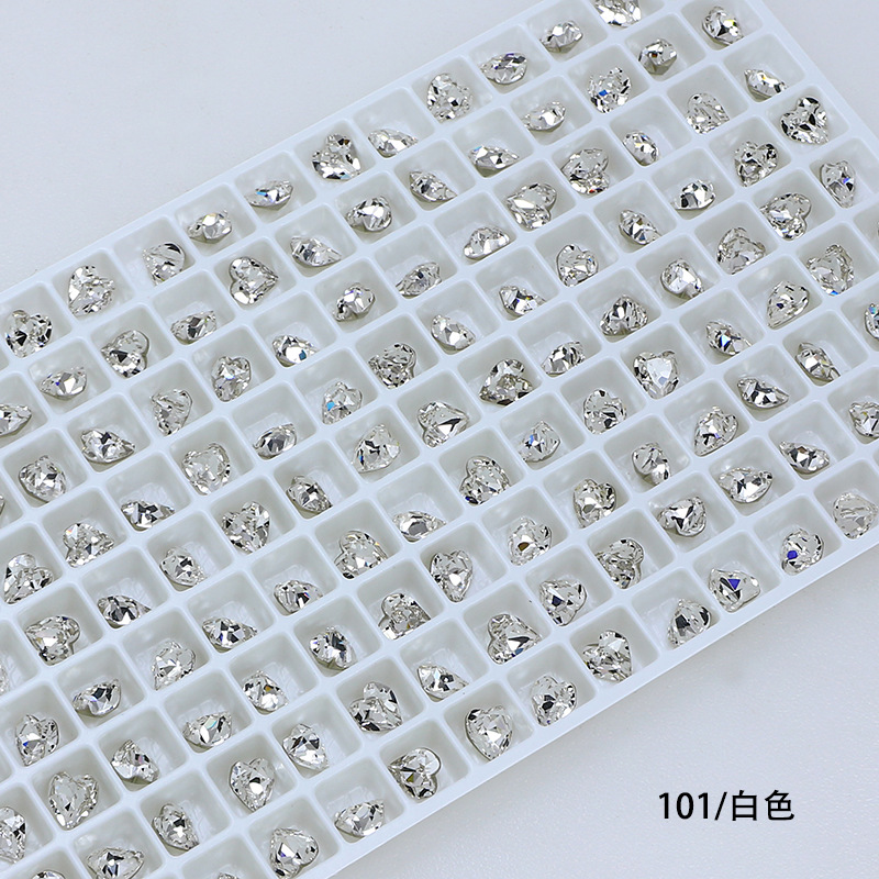 Dongzhou Crystal 6.5MM diamante de vidrio de fondo puntiagudo en forma de corazón de melocotón diamante de forma especial con fondo chapado en plata real