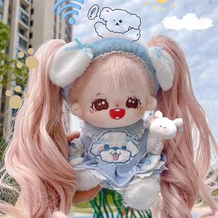 Factory real shot new 20cm cotton doll with high temperature silk wig double ponytail clip curly hair multi-color optional