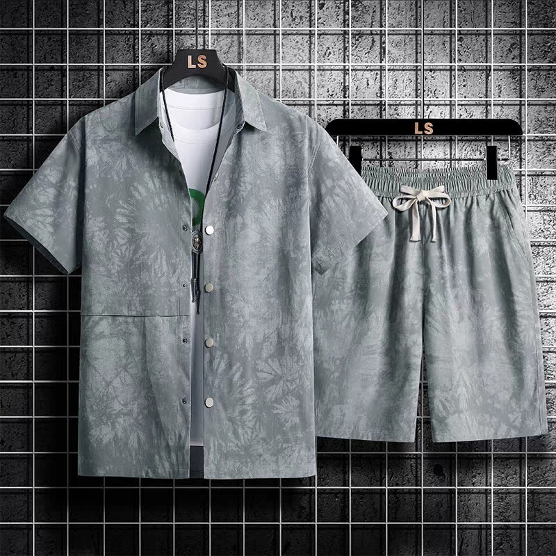 Plus Size Short-Sleeved Shirt Suit Men's Trendy Loose Summer 2025 New Five-Point Pants Set with Two-Piece Set