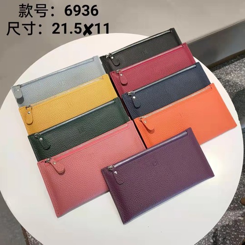 Cowhide wallet with H-shaped embossed print for women, new style zipper long wallet, casual pebbled pattern wallet