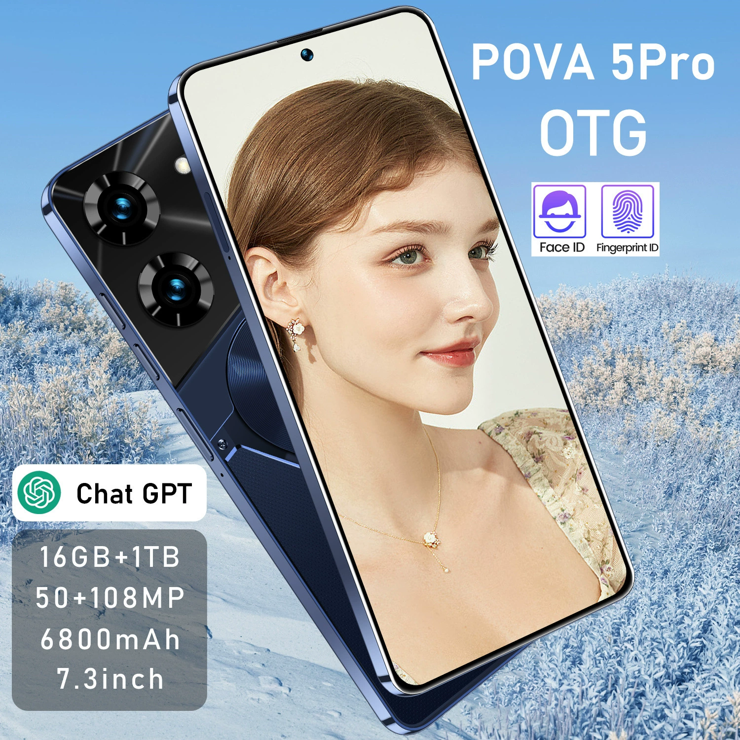 Смартфон POVA5 Pro, 16 ГБ + 1 ТБ, 7,3-дюймовый перфорированный экран, Android 10