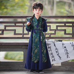 Children's traditional Hanfu for boys: stylish Tang-era attire with an ancient Chinese aesthetic, featuring the iconic Jin Yiwai guard and chivalrous hero look—perfect for cultural performances.