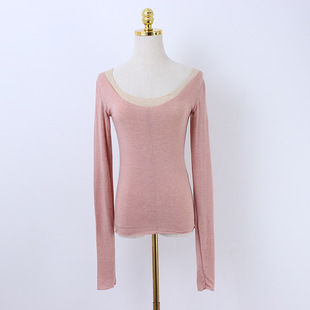 2025 Spring and Summer New Style Comfortable and Simple Tencel Wool V Neck Pure Color Basic Inner Layering Shirt Long-Sleeved T-Shirt