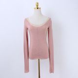 Летний комфортный шерстяной цветной базовый приятный телу лонгслив, V-образный вырез