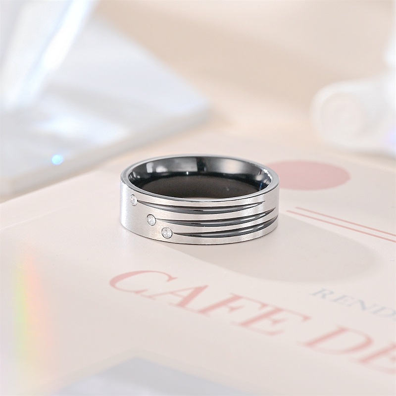 Unisex Gender Titanium Steel Rhinestones Geometric IG Style Rings For Unisex