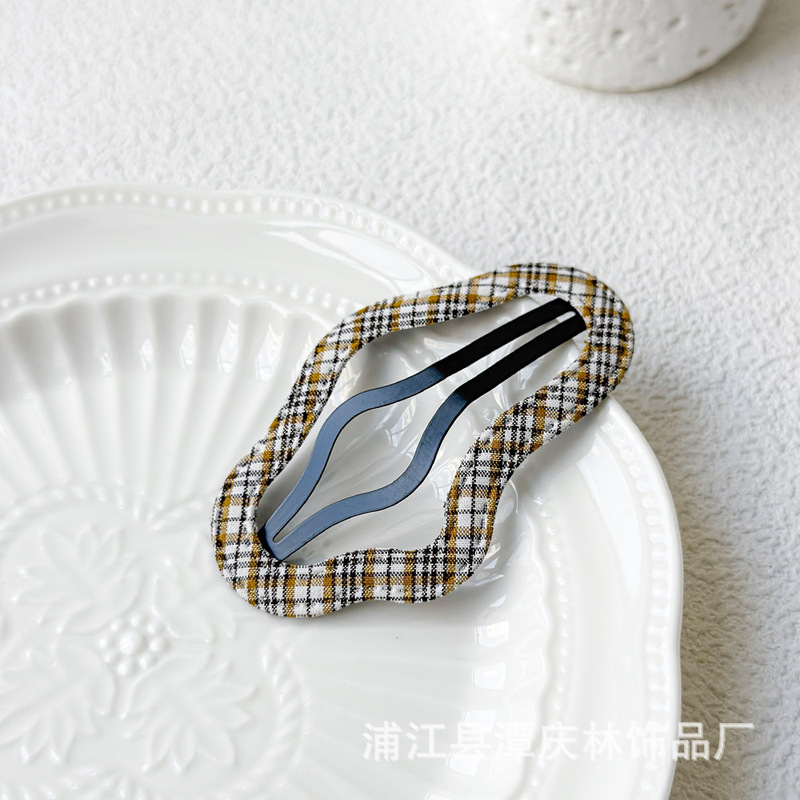 新款红色格纹格子发夹秋冬儿童BB夹三角星星云朵水滴镂空一字夹|undefined