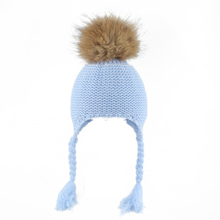 Children's raccoon hair ball cap baby warm ear cap for men and women's children Lei Feng knitted hat