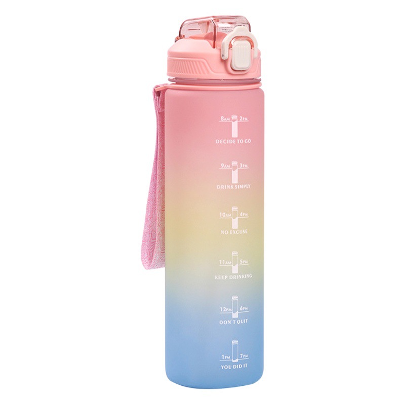 Nueva moda de gran capacidad al aire libre esmerilado taza de plástico gradiente deportes botella de agua portátil colorido espacio taza de beber directa