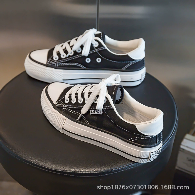 Женские парусиновые туфли на толстой подошве, новинка весны 2024 года, универсальные туфли на платформе в Корейском стиле ulzzang, модные туфли для маленькой доски