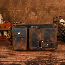 头层树膏皮牛皮外贸款男士潮酷手机户外登山旅行7寸胸包腰包8135